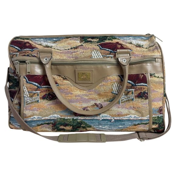 Vintage Pioneer Express Tapestry Beach Scene Carry-On Bag Duffle Weekender Trave - Picture 3 of 10